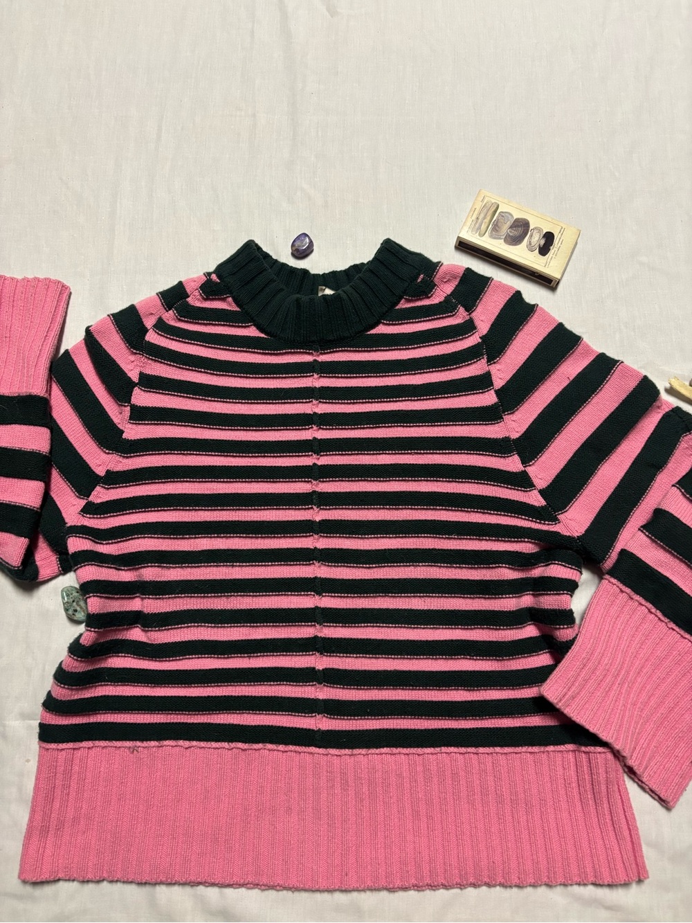 Maeve Pink and Black Striped Cowl Neck Sweater